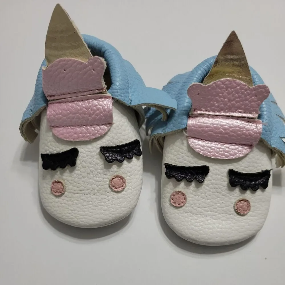 Boutique‎ Princess Infant Baby Girls 2 Moccasins Shoes Unicorn White Slippers